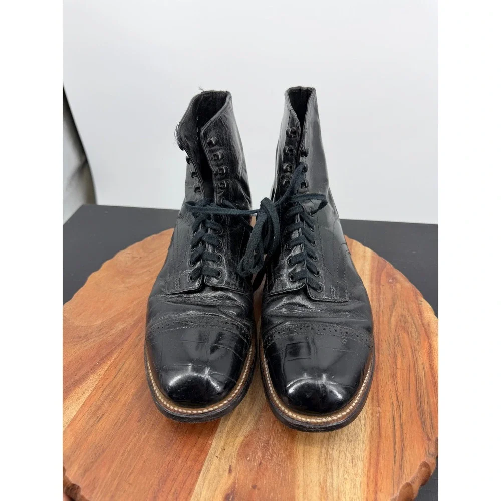 Stacy Adams Madison Cap Toe Boot Mens 8 Black Textured Leather Lace Up Dress